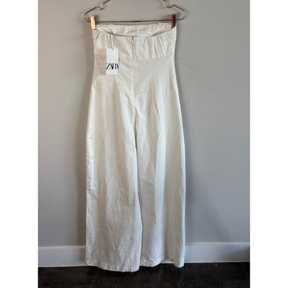 NWT ZARA White Strapless Jumpsuit Wide Leg Embroidered Blogger Favorite Size XS - Picture 4 of 14